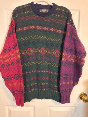 Vintage Lake Harmony 3D Knit Sweater Mens Medium Multicolor 90s Grandpa USA